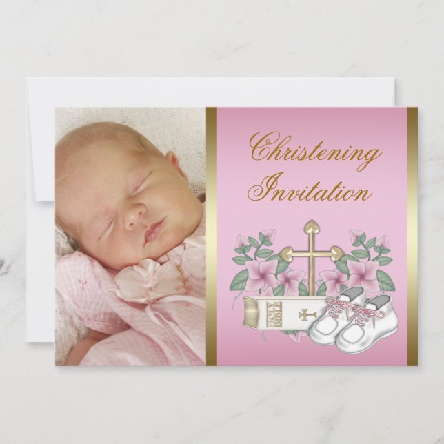 Invitation Christening rose et or (Devant)