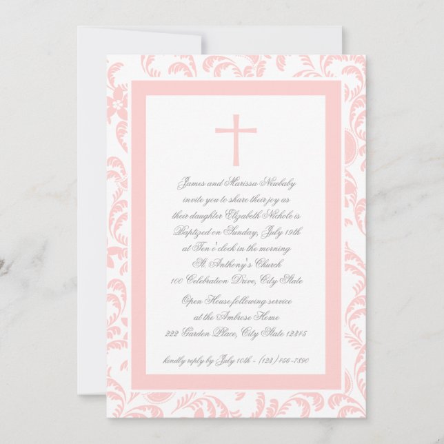 Invitation Christening Soft Rose Paisley (Devant)