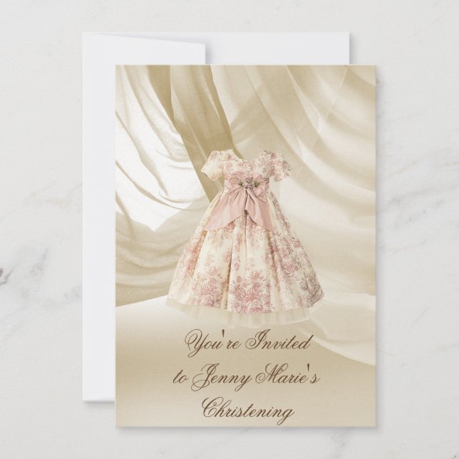 Invitation Christening vintage PINK DAMASK (Devant)