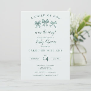 Invitation Christian Baby Coquette Bows Enfant de Dieu Vert