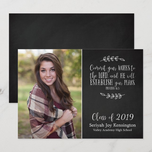 Invitation Christian Bible Verse Graduation Chalkboard Photo (Devant / Derrière)