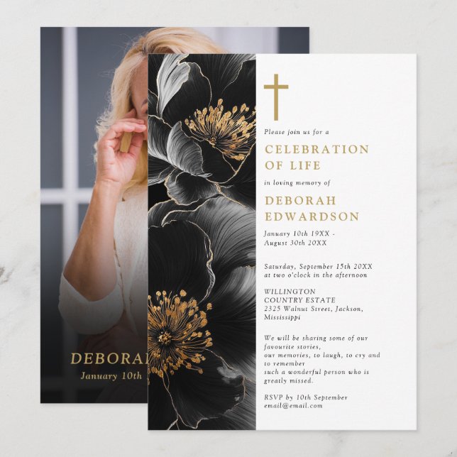 Invitation Christian Elégant Floral Célébration De La Vie Pho (Devant / Derrière)