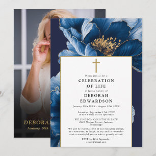 Invitation Christian Navy Blue Célébration De La Vie Photo