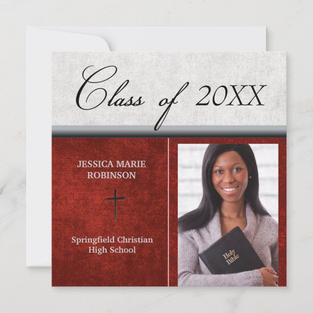 Invitation Christian Parochial School Photo Graduation Rouge (Devant)