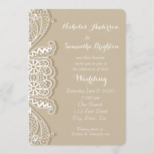 Invitation Christian Vintage Classique Blanc dentelle Mariage