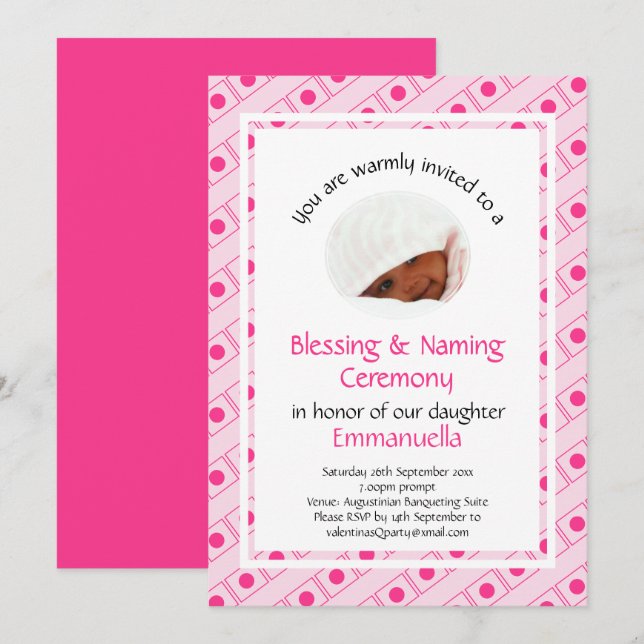 Invitation Christine | BÉNÉDICTION DU NOM | Rose | Photo (Devant / Derrière)