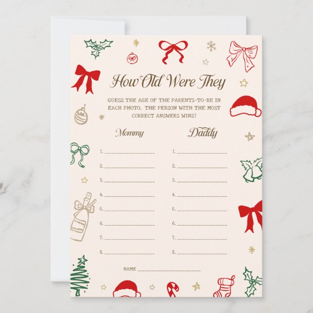 Invitation Christmas Baby Shower Guess the Age Game Card (Devant)