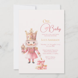 Invitation Christmas Baby Shower Pink Nutcracker Watercolor 