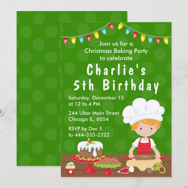 Invitation Christmas Baking Anniversaire Red Hair Boy Invitat (Devant / Derrière)