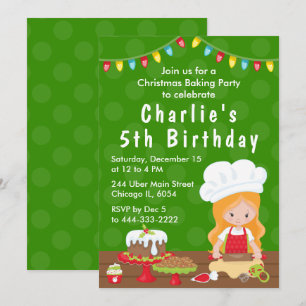 Invitation Christmas Baking Anniversaire Red Hair Girl Invita