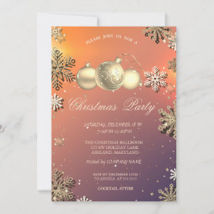 Invitation Christmas Balls, Gold Snowflakes Company Party