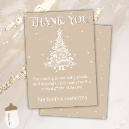 Invitation Christmas Beige Neutral Baby Shower Thank You Card