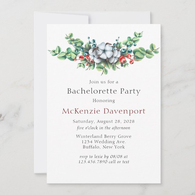 Invitation Christmas Berries Cotton Bachelorette Party (Devant)