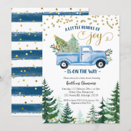 Invitation Christmas Blue Truck Baby Bundle of Joy
