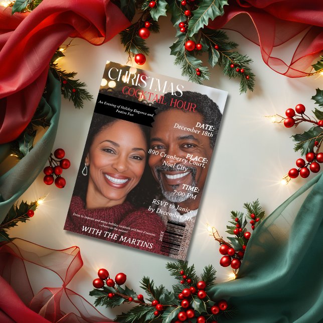 Invitation Christmas Cocktail Hour Party Magazine Photo (Christmas Cocktail Hour Party Magazine Photo Invitation)