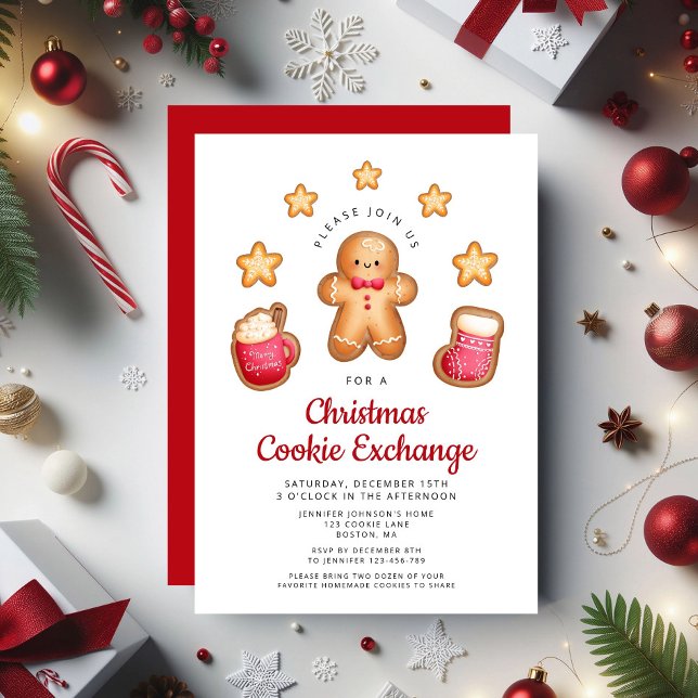 Invitation Christmas Cookie Exchange Cute Gingerbread Homme (Christmas Cookie Exchange Cute Gingerbread Man Invitation)