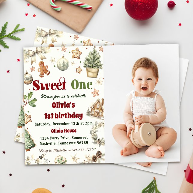Invitation Christmas Cookie Sweet One 1st Birthday Photo (Créateur téléchargé)
