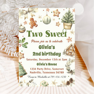 Invitation Christmas Cookie Two Sweet 2nd Birthday Party
