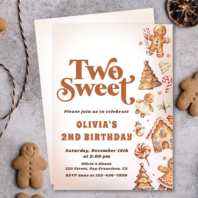 Invitation Christmas Cookie Two Sweet 2nd Birthday Party (Créateur téléchargé)
