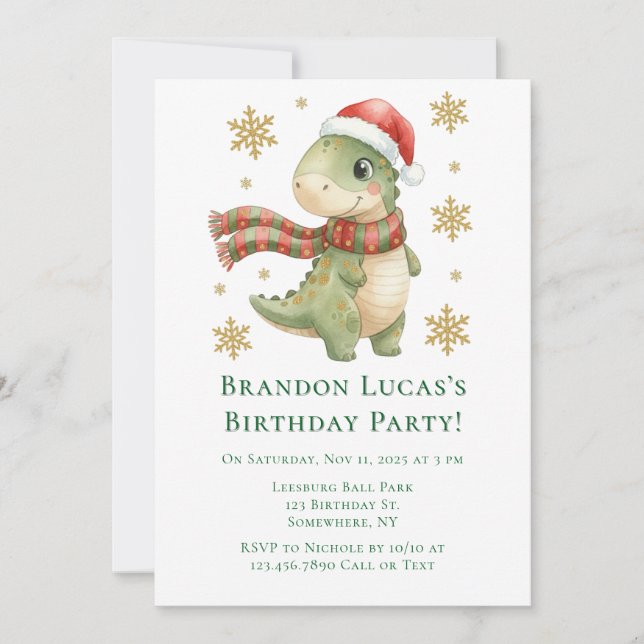 Invitation Christmas Dinosaur Kids Birthday Party (Devant)