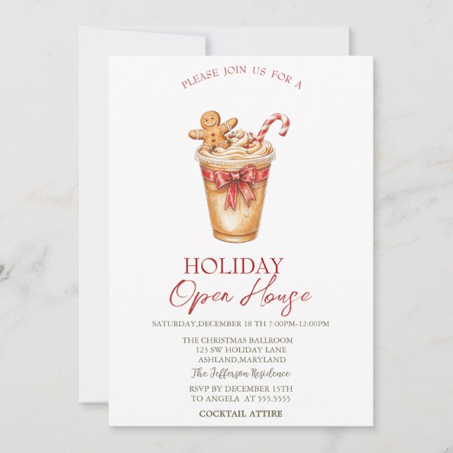 Invitation Christmas Drink Gingerbread Holiday Open House  (Devant)