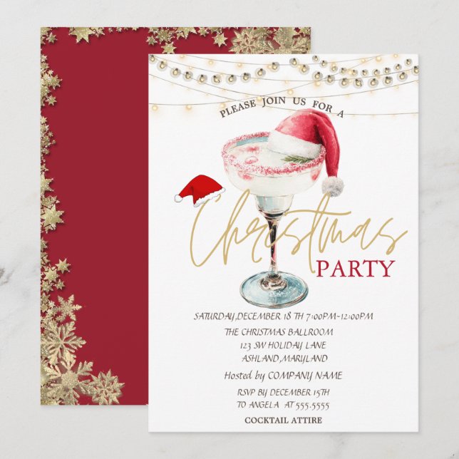 Invitation Christmas Drink Santa Hat Stars Christmas  (Devant / Derrière)