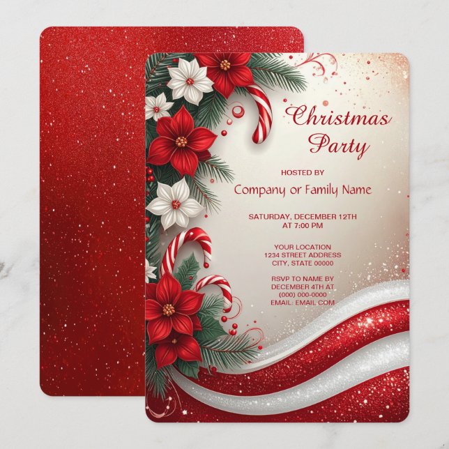 Invitation Christmas Floral Candy Canes Holiday Party (Devant / Derrière)