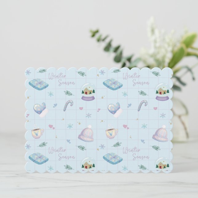 Invitation Christmas Gift Wrap with Festive Holiday Patterns  (Debout devant)