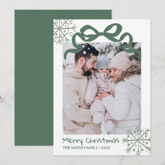 Invitation Christmas Green Bow snowflakes Photo card 