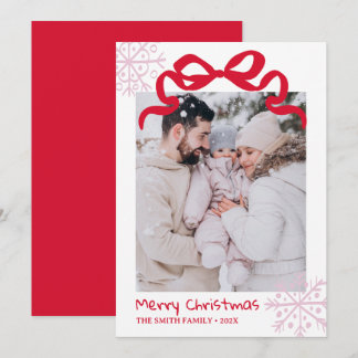 Invitation Christmas Green Bow snowflakes Photo card 