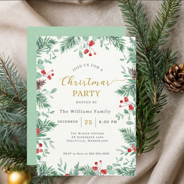 Invitation Christmas Greenery Watercolor Celebration Invitati (Créateur téléchargé)