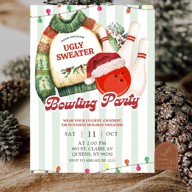 Invitation Christmas Holiday Ugly Sweater Bowling Party (Créateur téléchargé)