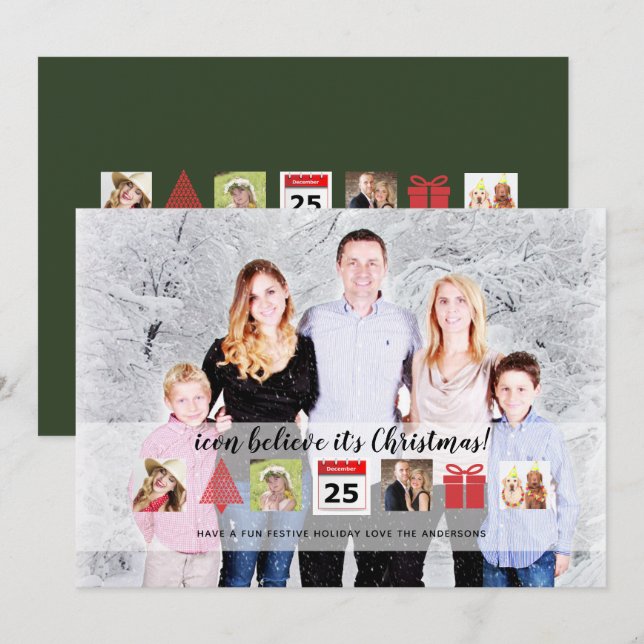 Invitation Christmas ICONS Photo Collage Moderne Overlay (Devant / Derrière)