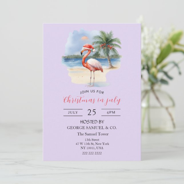 Invitation Christmas in July Custom Company Name Flamingo (Debout devant)