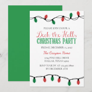 Invitation Christmas Lights Deck the Hall Christmas Party