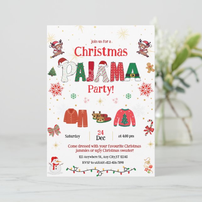 Invitation christmas pajama Party Invite for kids  (Debout devant)