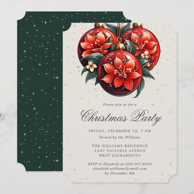 Invitation Christmas Party Botanical Ornaments (Devant / Derrière)