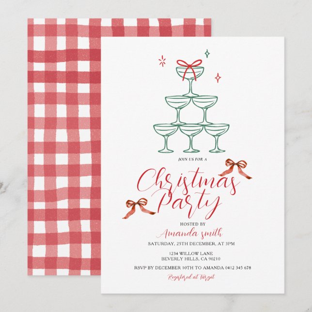 Invitation Christmas Party Champagne Tower Holiday Bubbly (Devant / Derrière)