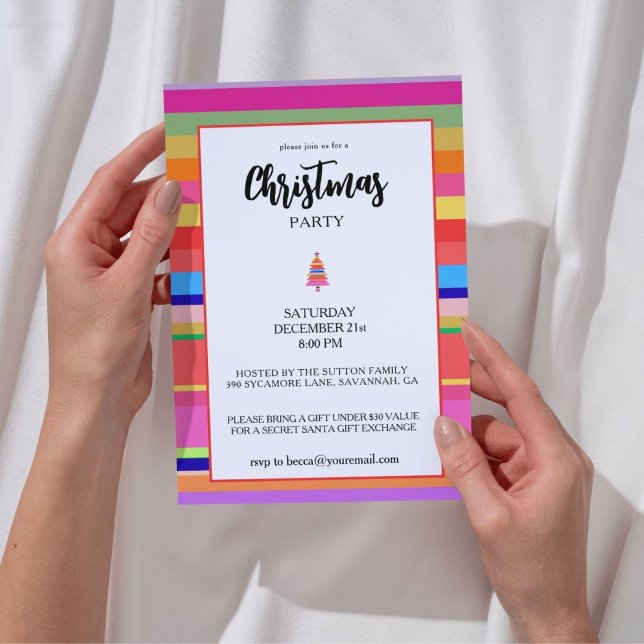 Invitation Christmas Party Colorful Stripes (Créateur téléchargé)