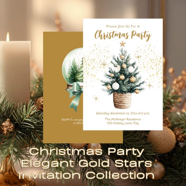 Invitation Christmas Party Elegant Gold Stars  (Christmas Party Elegant Gold Stars Invitation)