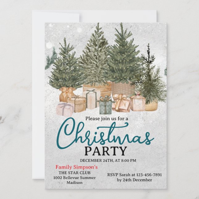Invitation Christmas Party Pine Trees (Devant)