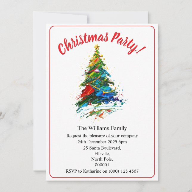 Invitation Christmas Party Xmas Tree Oil Painting (Devant)