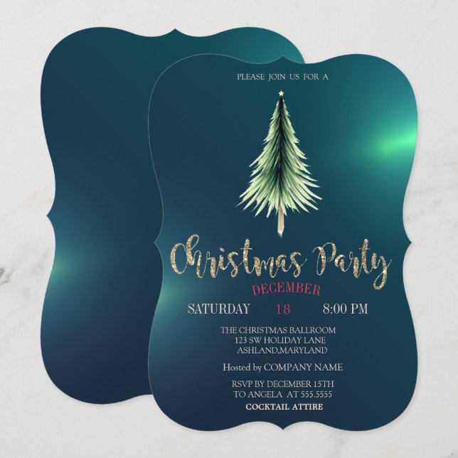 Invitation Christmas Pine Tree,Chic Green Christmas Company (Devant / Derrière)