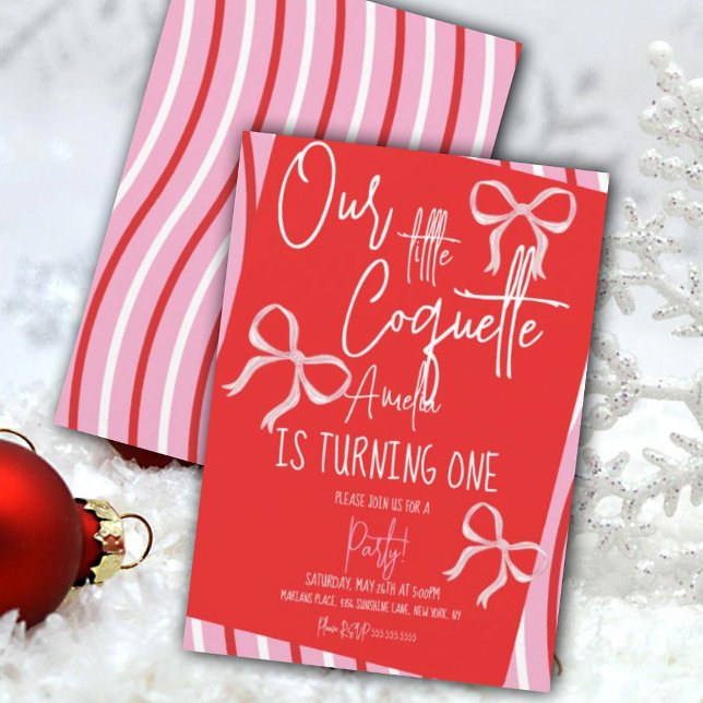 Invitation Christmas Pink Bows Birthday Stripes (Créateur téléchargé)