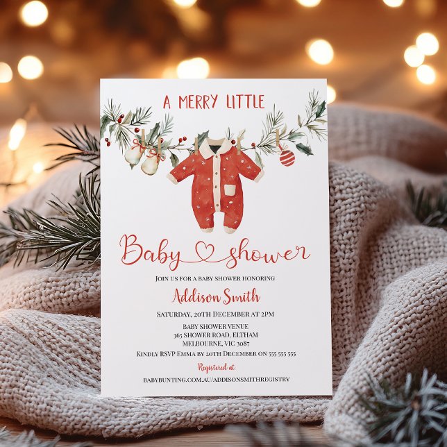Invitation Christmas Red Boys Merry Little Baby Shower  (Merry Little Baby Shower Invitation Template Boy, Christmas Baby Shower Invitation, Christmas Baby)