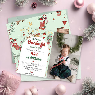 Invitation Christmas Reindeer Onederer 1er Anniversaire Photo