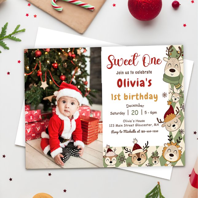 Invitation Christmas Reindeer Sweet One 1st Birthday Photo (Créateur téléchargé)