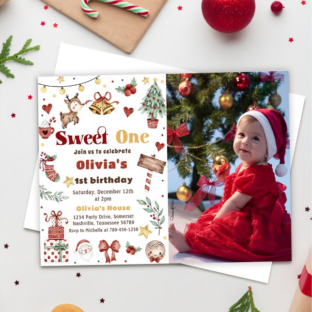 Invitation Christmas Reindeer Sweet One 1st Birthday Photo (Créateur téléchargé)