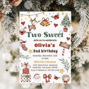 Invitation Christmas Reindeer Two Sweet 2nd Birthday Party