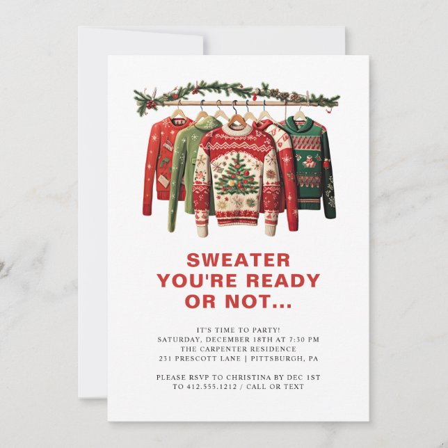 Invitation Christmas Sweaters Modern Fun Christmas Party  (Devant)
